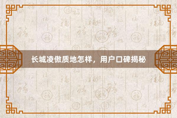 长城凌傲质地怎样，用户口碑揭秘